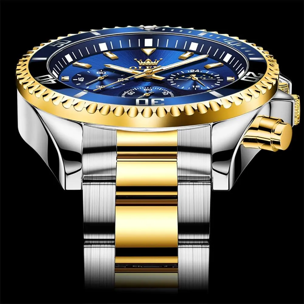 OLEVS Watches for Men Classic with Date Business Dress Luxury Big Face Green/Black/Blue Waterproof Luminous Mens Wrist Watch Analog Two Tone Stainless Steel Men Watch