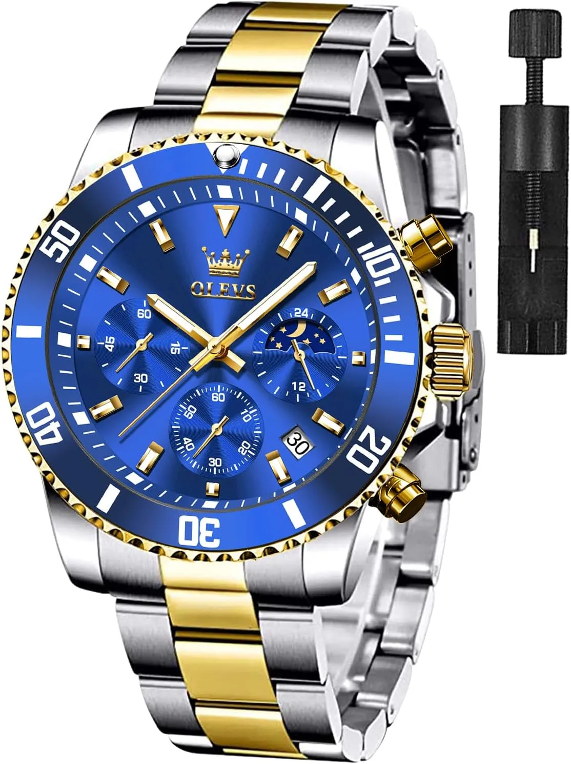 OLEVS Watches for Men Classic with Date Business Dress Luxury Big Face Green/Black/Blue Waterproof Luminous Mens Wrist Watch Analog Two Tone Stainless Steel Men Watch