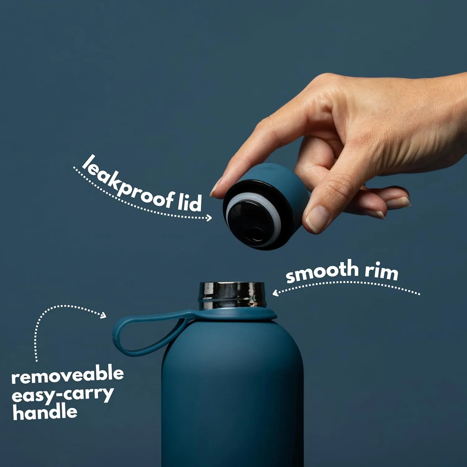 OONA Insulated Water Bottle 25 oz, BPA-Free Stainless Steel Water Bottle, Leak-Proof with Carrying Loop, Double Wall Vacuum Insulation, Stays Hot or Cold for 12 Hours, Travel Friendly (Midnight Blue)