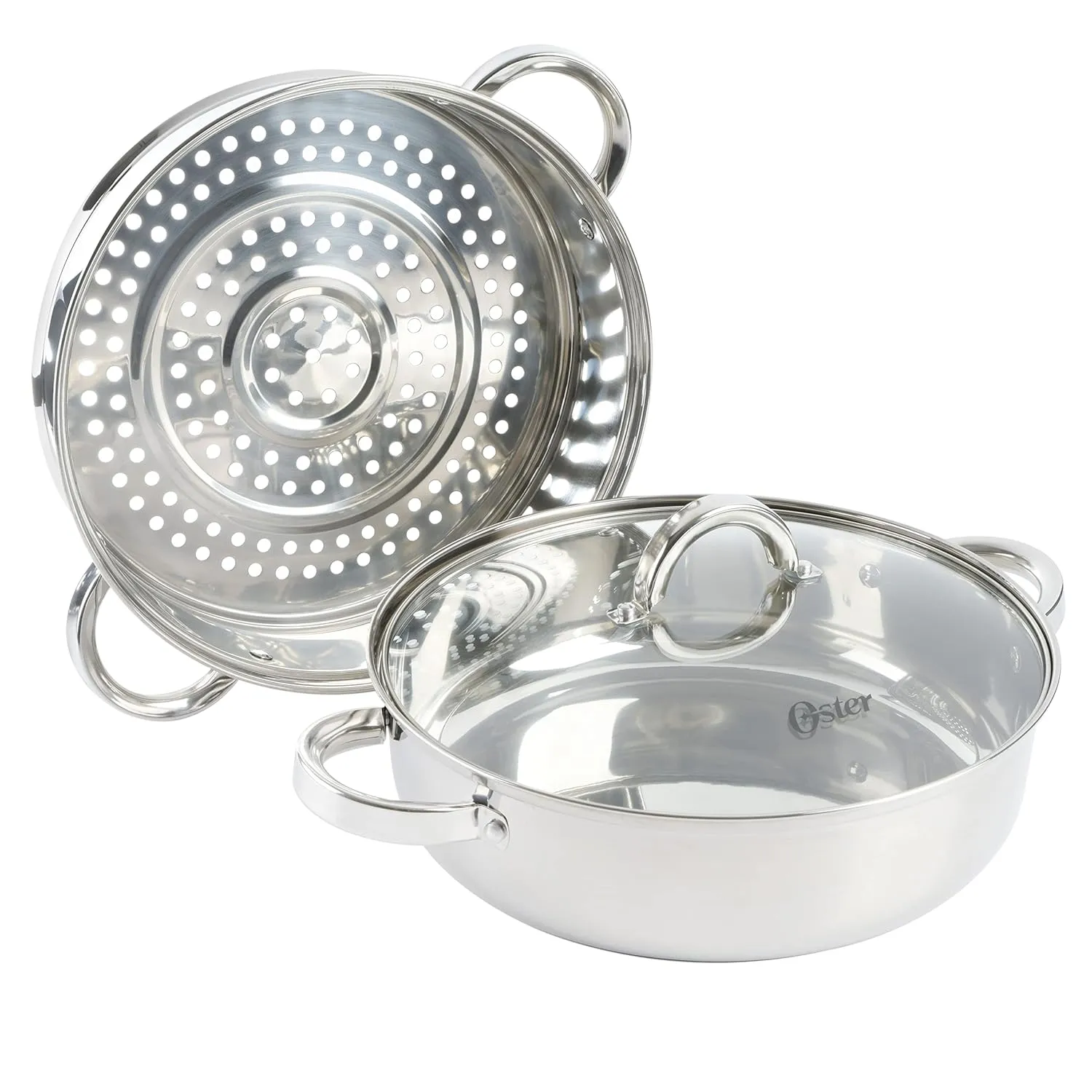 Oster Sangerfield Stainless Steel Cookware 5-Quart Pasta Pot Set w/Steamer, Basket & Lid