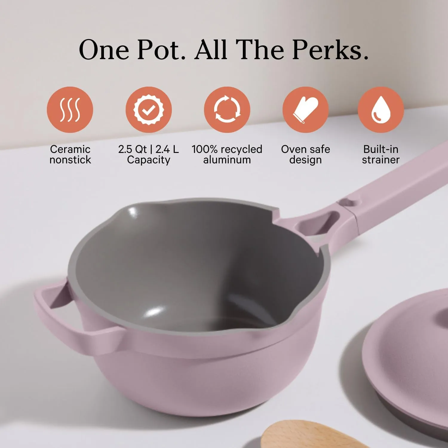Our Place Perfect Pot - Mini 2.5Qt Nonstick Ceramic Sauce Pan with Lid | Versatile Cookware for Stovetop and Oven | Steam, Bake, Braise, Roast | PTFE & PFOA-Free | Toxin-Free, Easy to Clean | Lavender
