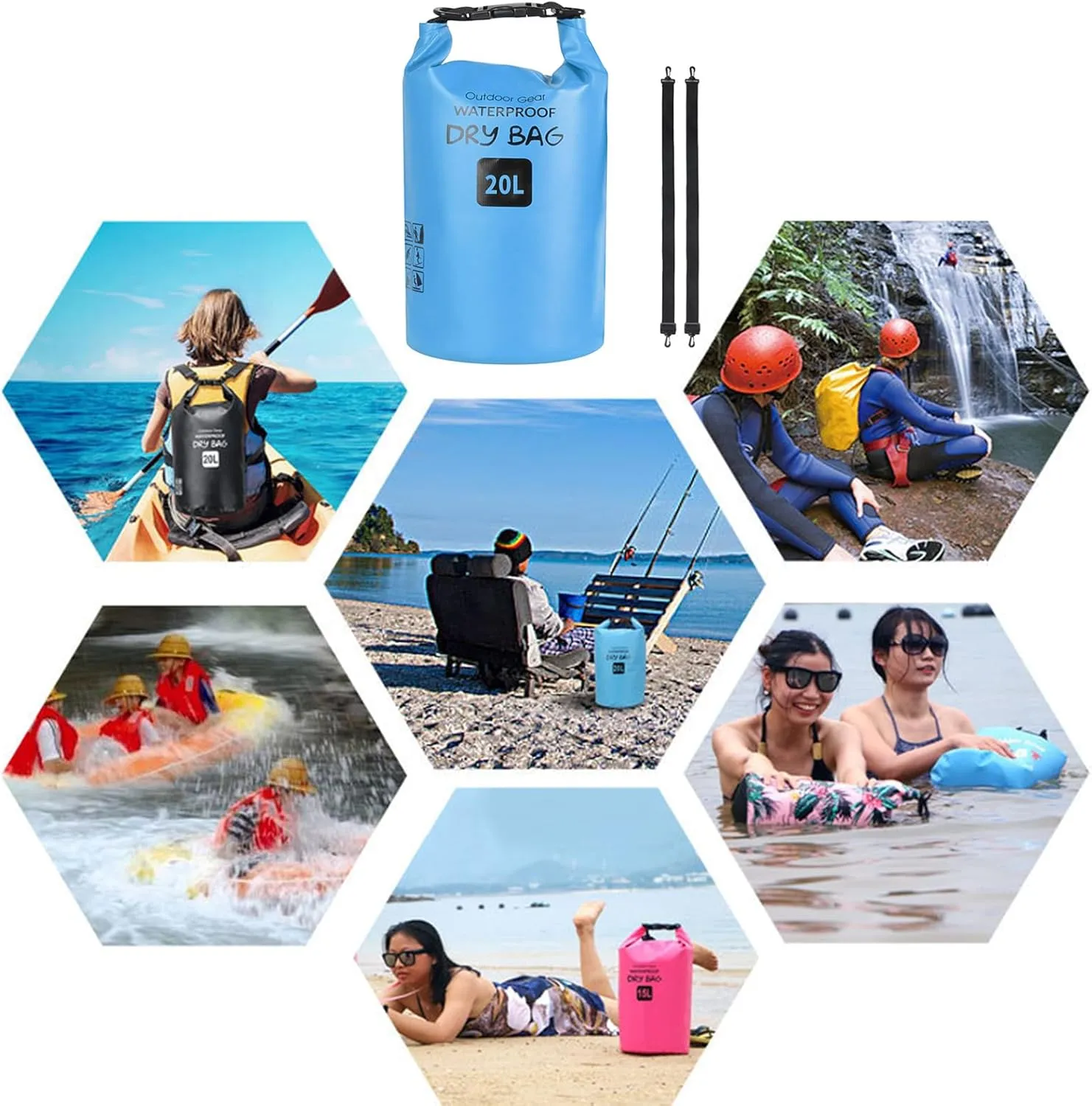 Outdoor Beach Buckled Storage Sacks Waterproofs Dry Bag Swimming Bag Floating Bags for Camping Hiking Trekking, Rose Re, 20L