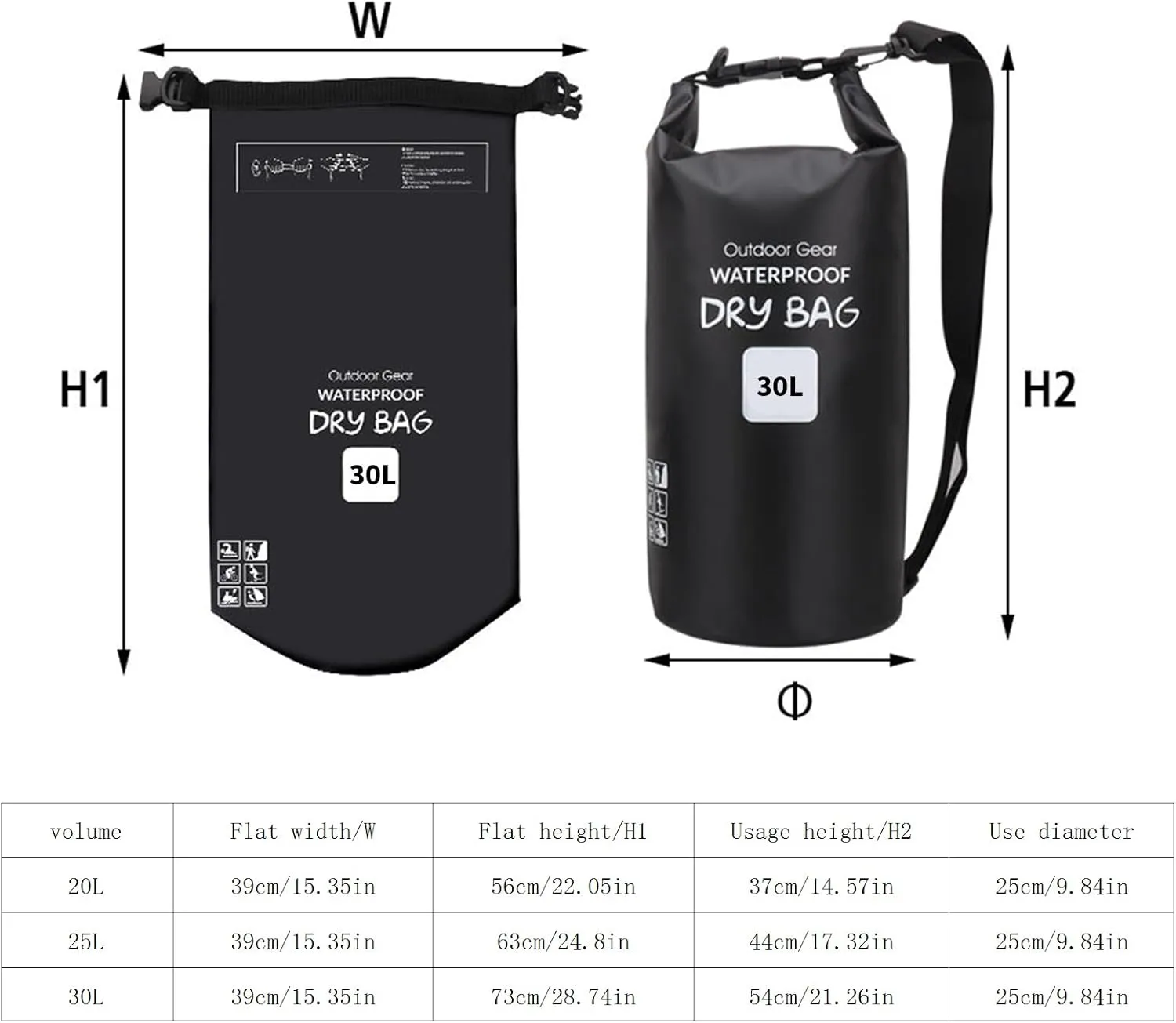Outdoor Beach Buckled Storage Sacks Waterproofs Dry Bag Swimming Bag Floating Bags for Camping Hiking Trekking, Rose Re, 20L