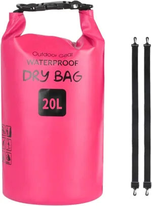 Outdoor Beach Buckled Storage Sacks Waterproofs Dry Bag Swimming Bag Floating Bags for Camping Hiking Trekking, Rose Re, 20L