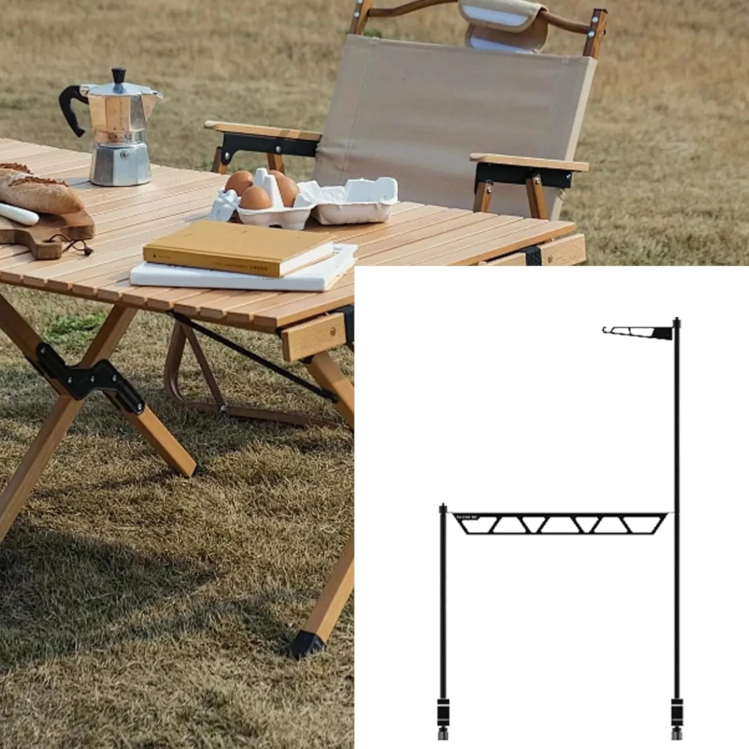 Outdoor Cookware Rack, Desktop Cookware Storage Stand, Metal Cutlery Holder, Portable Removable Tool Organizer for Camping Picnic BBQ Outdoor Fishing