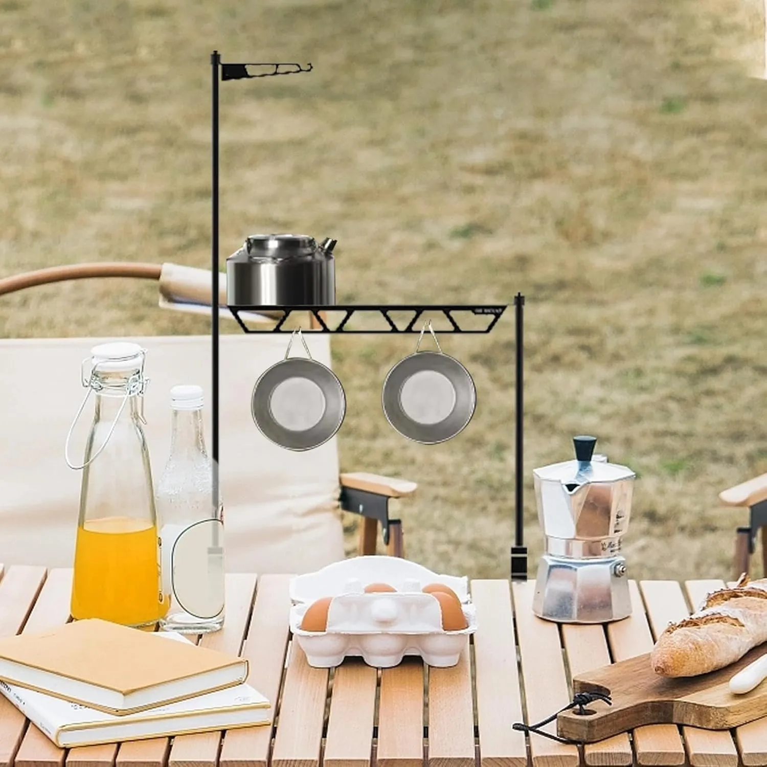 Outdoor Cookware Rack, Desktop Cookware Storage Stand, Metal Cutlery Holder, Portable Removable Tool Organizer for Camping Picnic BBQ Outdoor Fishing