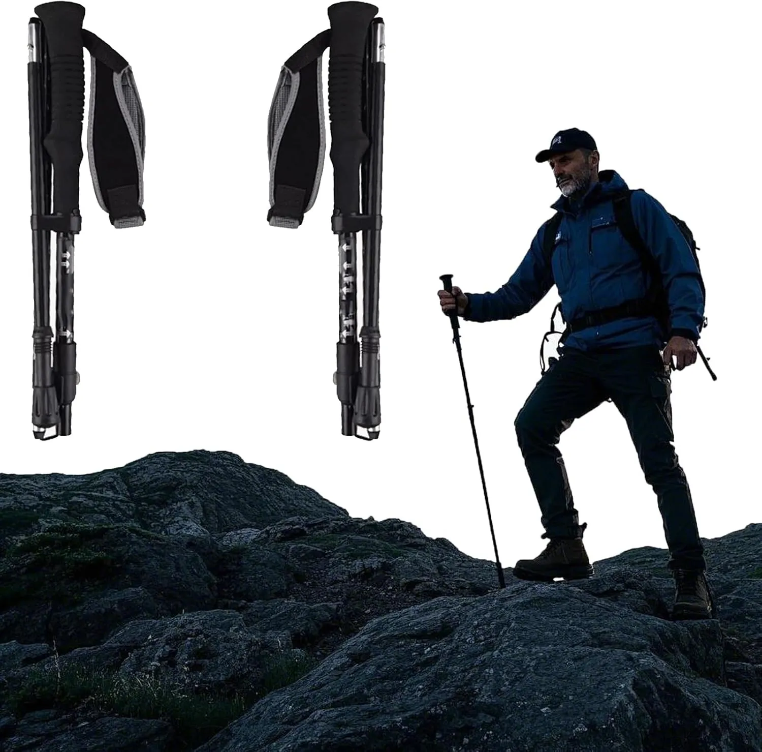 Outdoor Oriented 7075 Aluminum 4-Section Foldable Poles, Ideal for Both Hiking and Skiing Adventures