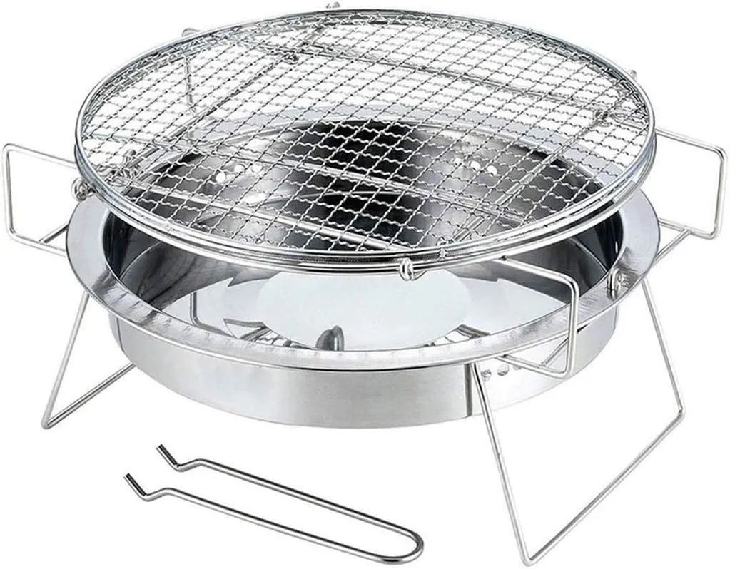 Outdoor Stainless Steel Grill Portable Barbecue Grid Mini Round Charcoal Folding Bbq Grill Outdoor Camping Picnic Tool