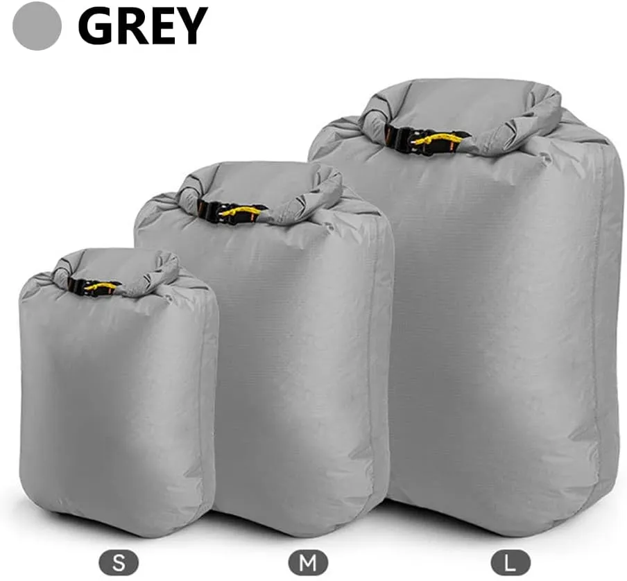 Outdoor Water proof Dry Bag - Silicon Coated Nylon, Ideal for Camping, Drifting, Hiking, Swimming, Rafting, Kayaking, River Trekking - Dampproof Clothes Storage Bag (Grey-L)