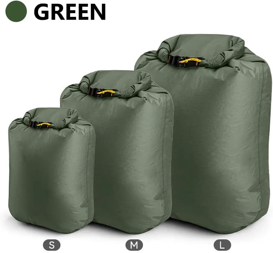 Outdoor Waterproofss DryBag Silicon Coated Nylon Camping Drifting Hiking Swimming Rafting Kayaking River Trekking Bag Dampproof Clothes Storage Bag (Khaki-L)