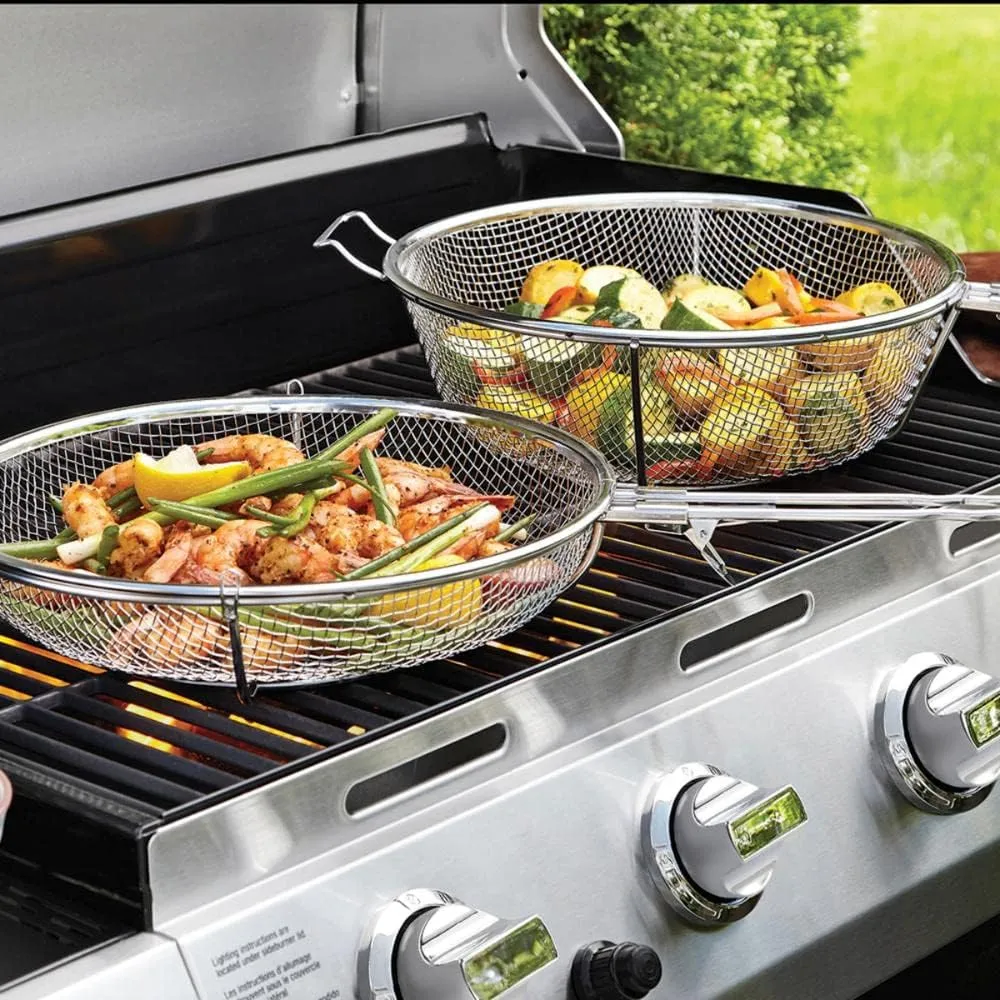Outset 76450 Stainless Steel Jumbo Grill Basket, 11.75" 3 in 1 BBQ Basket