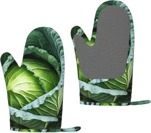 Oven Gloves Set of 2 Heat Resistant Silicone Oven Mitts with Non-Slip Surface for Cooking Baking Grilling - Bright Cabbage