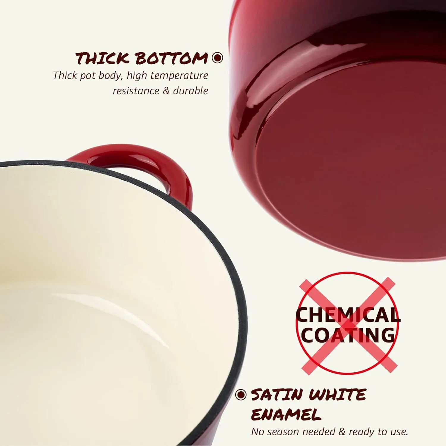 Overmont Enameled Cast Iron Dutch Oven - 5.5QT Pot with Lid Cookbook & Cotton Potholders - Heavy-Duty Cookware for Braising, Stews, Roasting, Bread Baking red