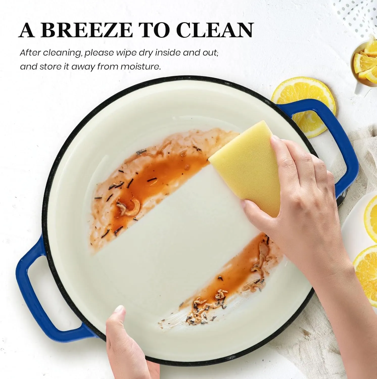 Overmont Enameled Cast Iron Dutch Oven - 5QT Pot with Lid Cookbook & Cotton Potholders - Heavy-Duty Cookware for Braising, Stews, Roasting, Bread Baking blue