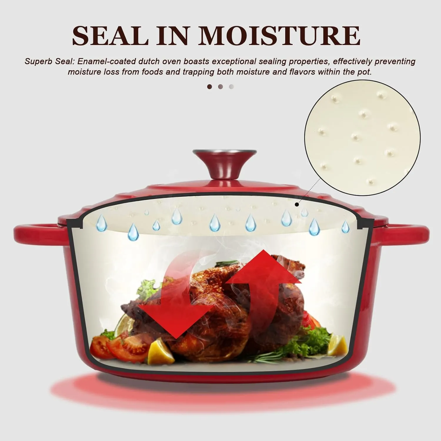 Overmont Enameled Cast Iron Dutch Oven - 7QT Pot with Lid Cookbook & Cotton Potholders - Heavy-Duty Cookware for Braising, Stews, Roasting, Bread Baking red