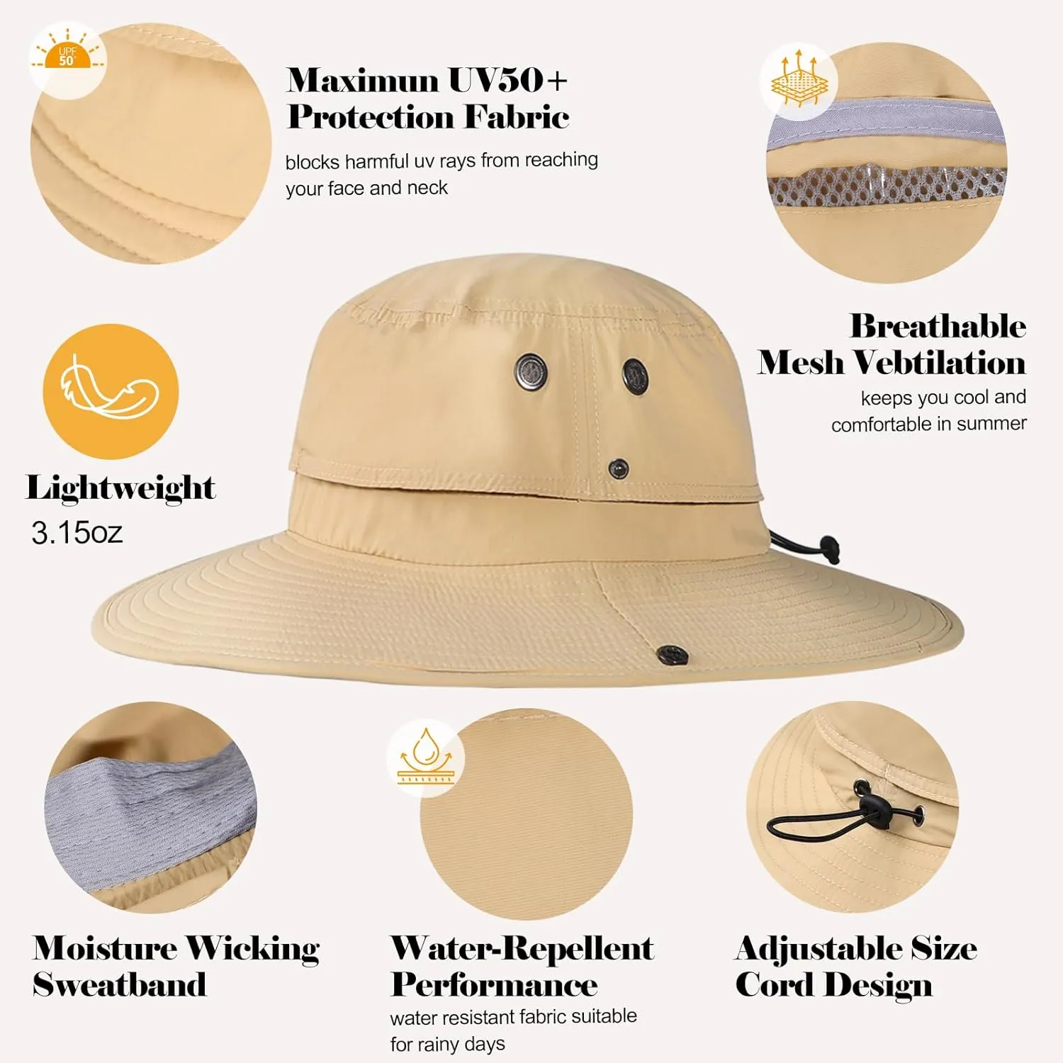 Oversize XL XXL Mens Sun Hats Large Wide Brim Waterproof UPF 50  Bucket Hat Summer Travel Fishing Hiking Hat Detachable Strap