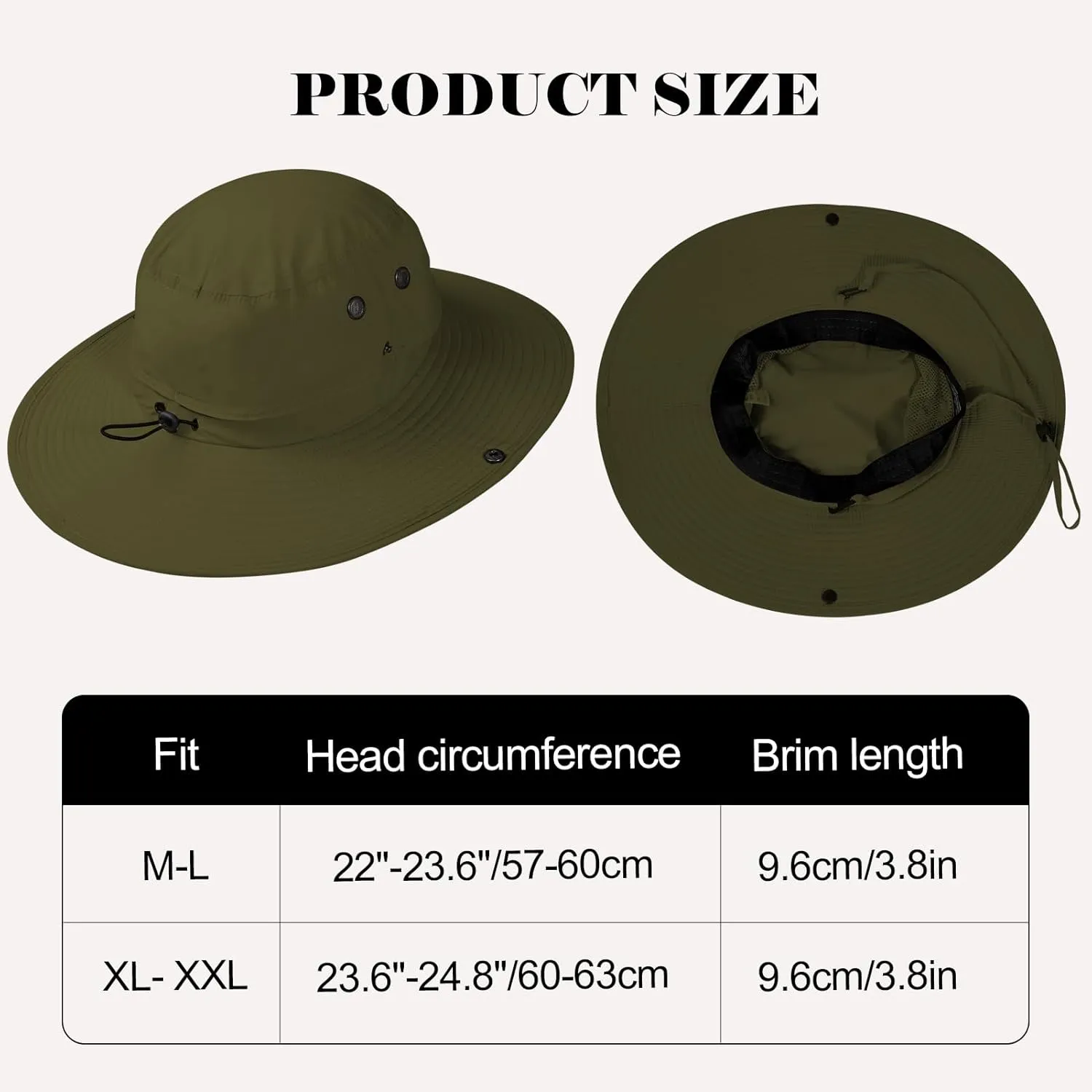 Oversize XL XXL Sun Hats Large Wide Brim Waterproof UPF 50  Bucket Hat Summer Travel Fishing Hiking Hat with Detachable Strap