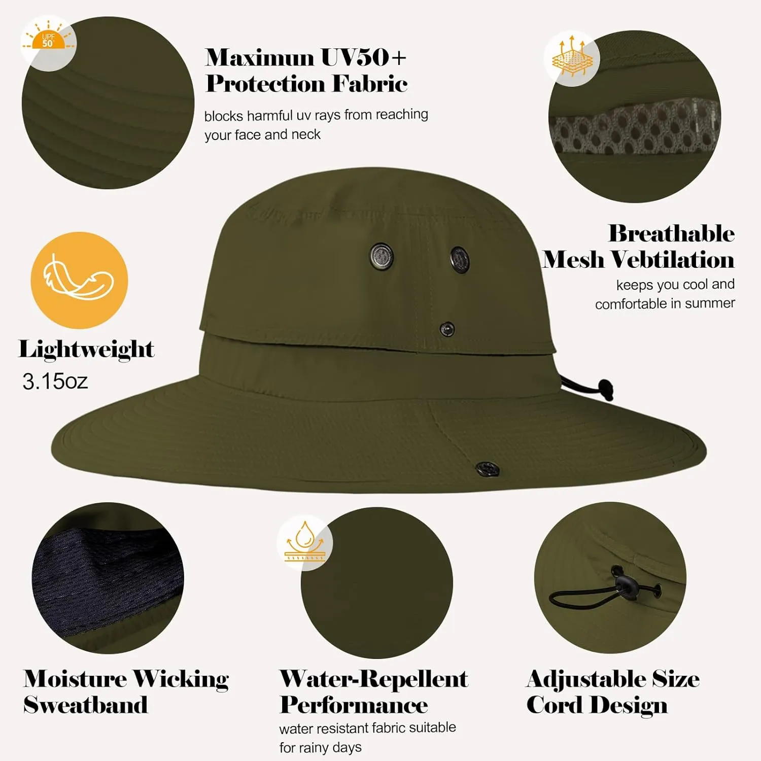 Oversize XL XXL Sun Hats Large Wide Brim Waterproof UPF 50  Bucket Hat Summer Travel Fishing Hiking Hat with Detachable Strap