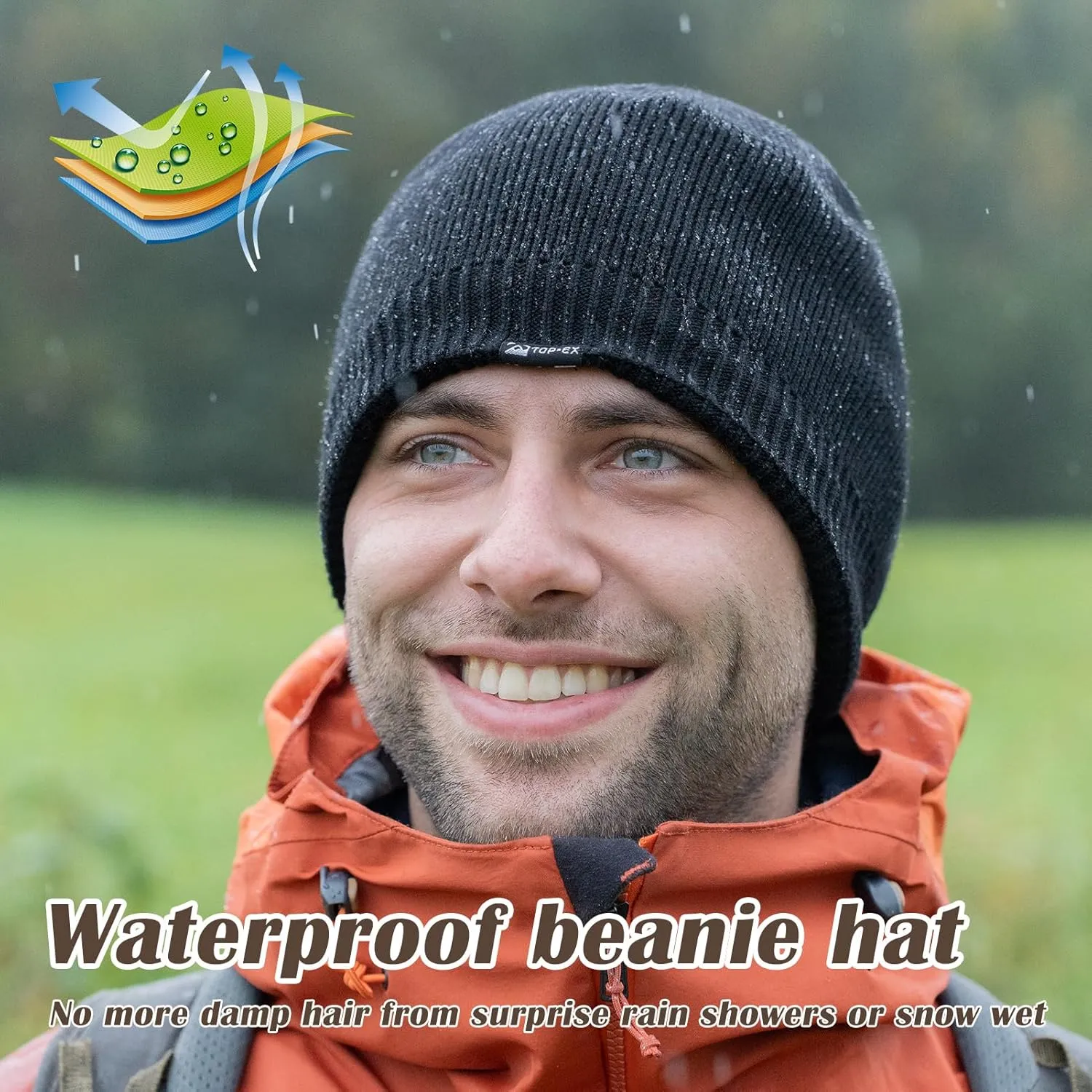 Oversized L/XL/XXL Waterproof Merino Wool Blend Beanie Fleece Lined Knit Hat for All-Weather Winter Warm