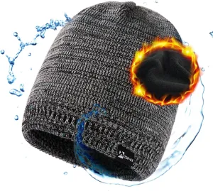 Oversized L/XL/XXL Waterproof Merino Wool Blend Beanie Fleece Lined Knit Hat for All-Weather Winter Warm