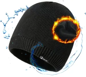 Oversized L/XL/XXL Waterproof Merino Wool Blend Beanie Fleece Lined Knit Hat for All-Weather Winter Warm