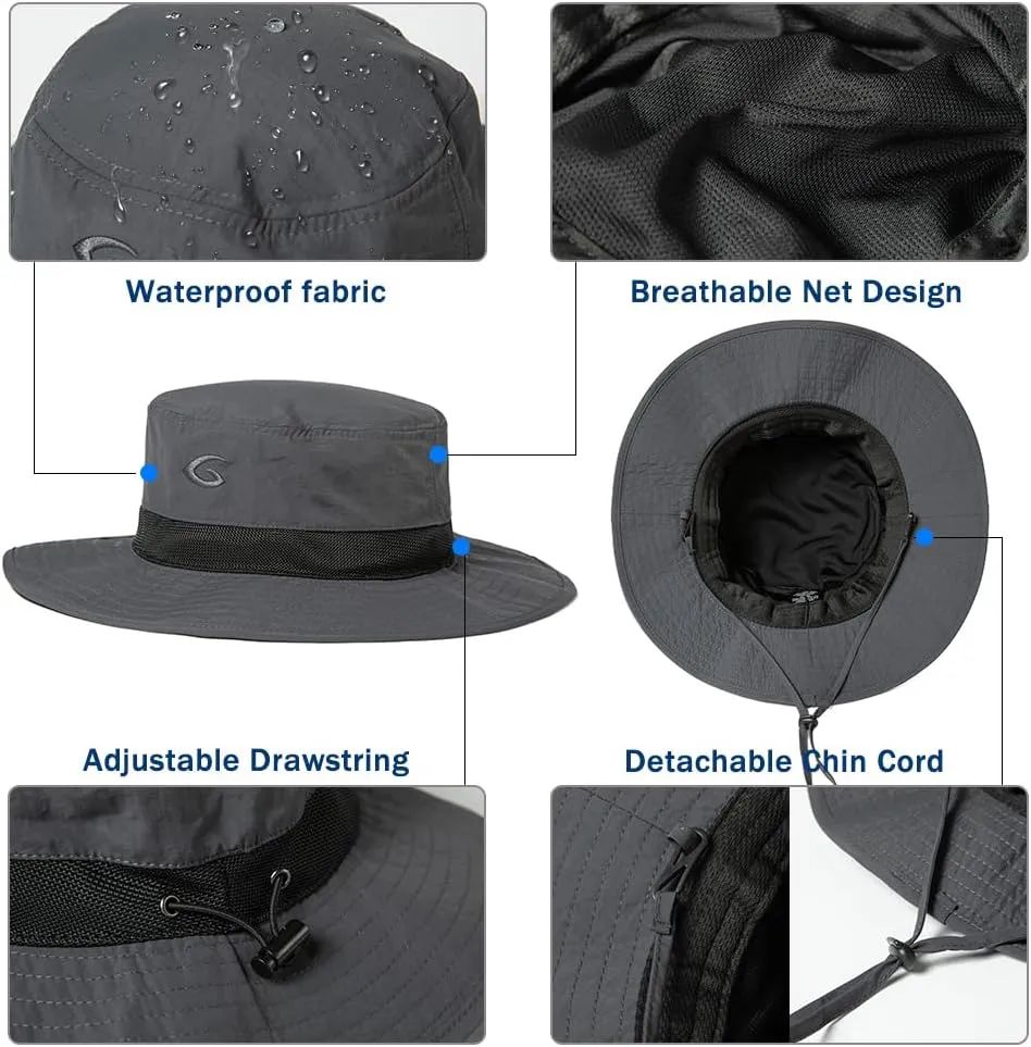 Oversized XL XXL Waterproof Sun Hat for Big Heads Mesh Bucket Hat Wide Brim Adjustable Packable Hiking Beach Fishing