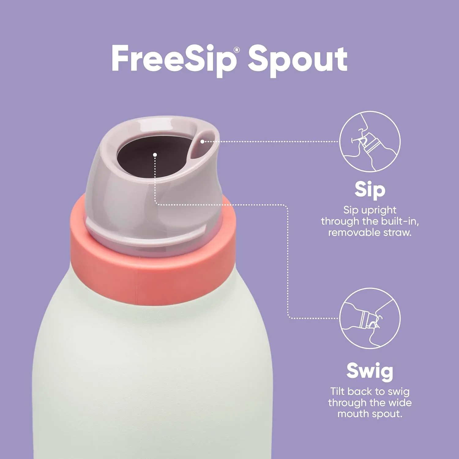 Owala FreeSip Twist Insulated Stainless Steel Water Bottle with Straw for Sports and Travel, BPA-Free, 24-oz, Purple/Green (Minty Horizons)