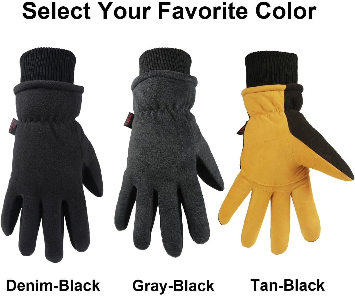 OZERO Men & Women Winter Gloves -30°F Deerskin Leather Water-resistant Windproof Cold Weather Glove for Driving Hiking