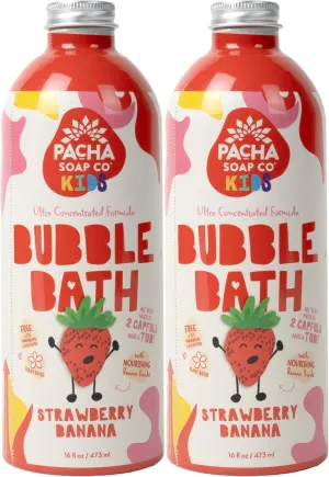 Pacha Soap Co. Kids Bubble Bath, Strawberry Banana, 2 Pack - Make Bathtime Fun & Squeaky Clean, Ultra-Concentrated, Foaming, Plant-Based, Vitamin Rich, Non-Toxic, Tear-Free, Recyclable