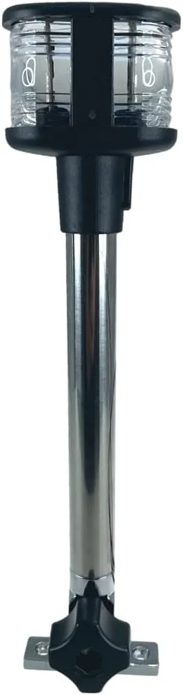 Pactrade Marine Boat Pontoon LED 10'' Foldable with Knob Dual Mount Anchor Light Stainless Steel Pole All Round and Masthead 12V DC Chrome Plated Zinc Base