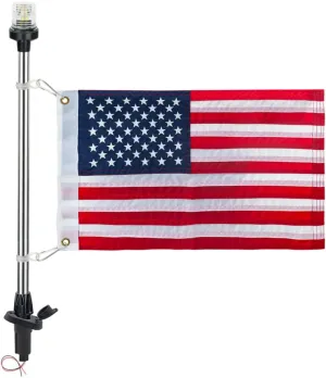 Pactrade Marine Navigation Lights for Boats LED - 24-Inch White LED Stern Light/LED Anchor Light with Removable Angled Base and American Flag 12x18 Inches (250 LM, 3 NM) | Boat Navigation Lights