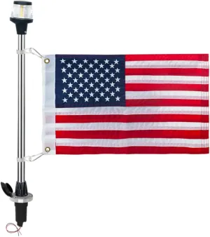 Pactrade Marine Navigation Lights for Boats LED - 24-Inch White LED Stern Light/LED Anchor Light with Removable Flat-Top Base and American Flag 12x18 Inches (250 LM, 2 NM) | Boat Navigation Lights