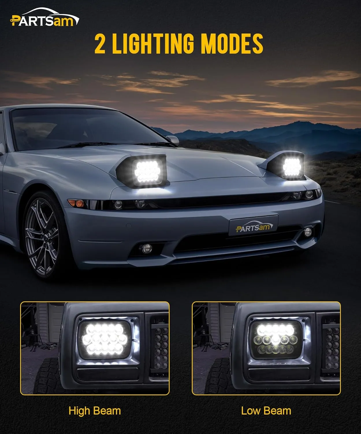 Partsam 2PCS H6054 LED Headlights 7x6 5x7 Headlamp Anti-glare Hi/Low Sealed Beam Lights Compatible with Cherokee XJ Wrangler YJ etc