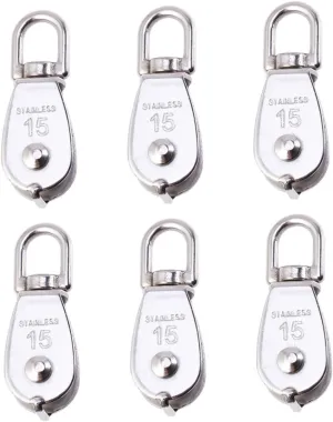 PartyKindom Fishing Net Pulley Wheel Marine Grade Stainless Steel Pulley 6pcs Tackle Pulley System Rope Lift Pulley 6mm Line Kayak Anchor Accessory