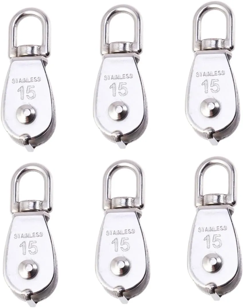 PartyKindom Fishing Net Pulley Wheel Marine Grade Stainless Steel Pulley 6pcs Tackle Pulley System Rope Lift Pulley 6mm Line Kayak Anchor Accessory