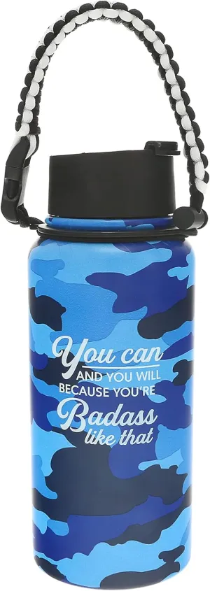 Pavilion Gift Company - Badass 32 oz. Stainless Steel Water Bottle, Reusable Leak Proof BPA-Free Flask for Sports, Camouflage Bottle, 1 Count, Blue