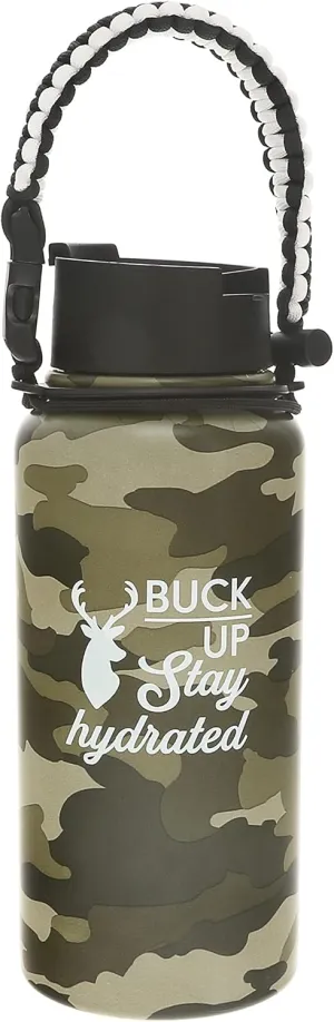 Pavilion Gift Company - Stay Hydrated 32 oz. Stainless Steel Water Bottle, Reusable Leak Proof BPA-Free Flask for Sports, Sweat Proof Sports Design, Hunting Gifts, Camouflage Bottle, 1 Count, Green