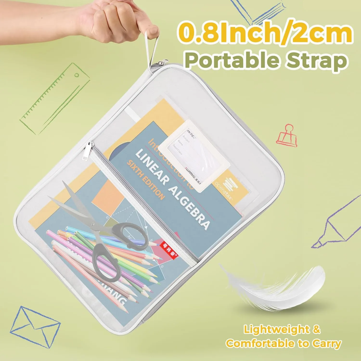 Pendancy Mesh Zipper Pouch 14.8x10.8 in Transparent Lightweight Nylon File Folders, A4 Size Multi-Layer Subject Document Organizer Accessories Storage Bag for Office and School Supplies(White)