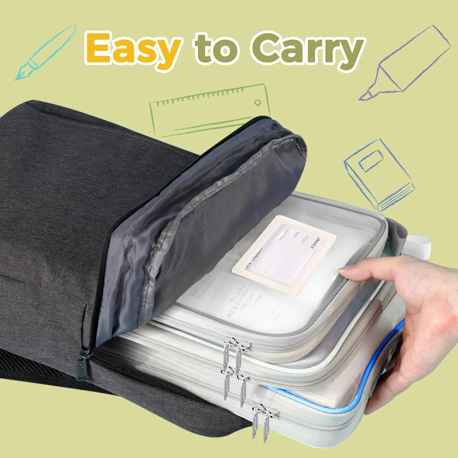Pendancy Mesh Zipper Pouch 14.8x10.8 in Transparent Lightweight Nylon File Folders, A4 Size Multi-Layer Subject Document Organizer Accessories Storage Bag for Office and School Supplies(White)