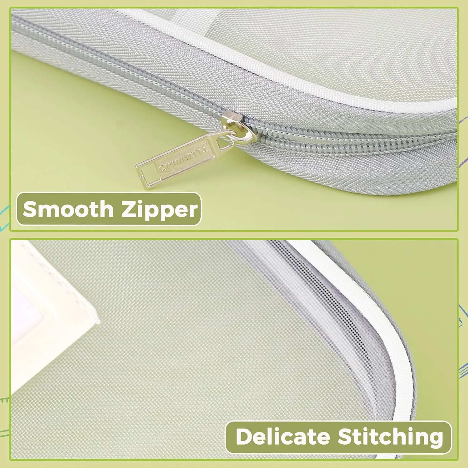 Pendancy Mesh Zipper Pouch 14.8x10.8 in Transparent Lightweight Nylon File Folders, A4 Size Multi-Layer Subject Document Organizer Accessories Storage Bag for Office and School Supplies(White)