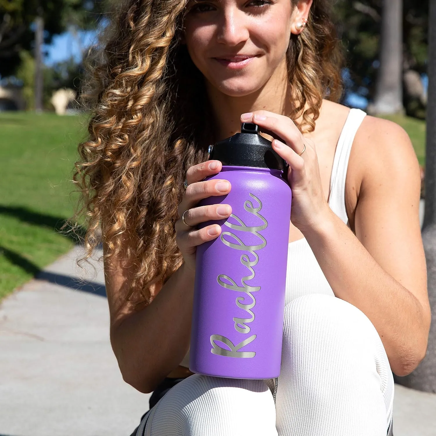 Personalized Water Bottle w Straw Lid Double Wall Insulated | 32 oz - 12 Font - Pink | 9 Color Custom Water Bottle w Name and Text, BPA Free - Non Sweat - Vacuum Insulated