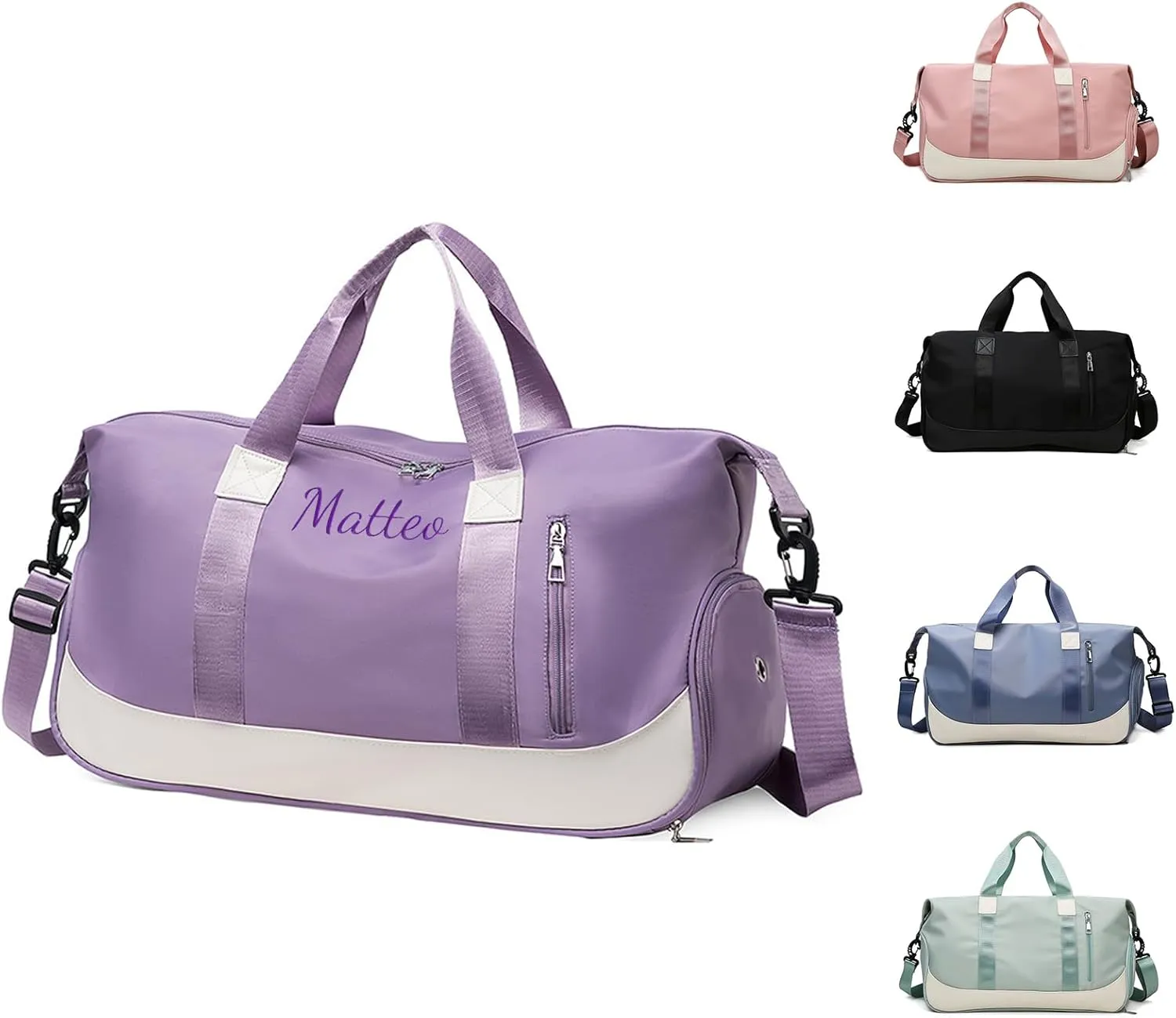 Personalized Waterproof Duffle Bag - Custom Embroidered Multi-Use Gym & Travel Backpack with Shoe Compartment, Trolley Sleeve - Unisex Weekender Bag for Sports, Swimming, Hospital & Overnight (Purple)