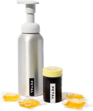 Petal Foaming Soap Dispenser with Hand Soap Refills - Zero Waste Hand Soap Dispenser - Natural Soap - Vegan - Cruelty Free - Made in the USA - (8.5oz) - (4ct) - (Citrus Ginger, Silver (Aluminum))