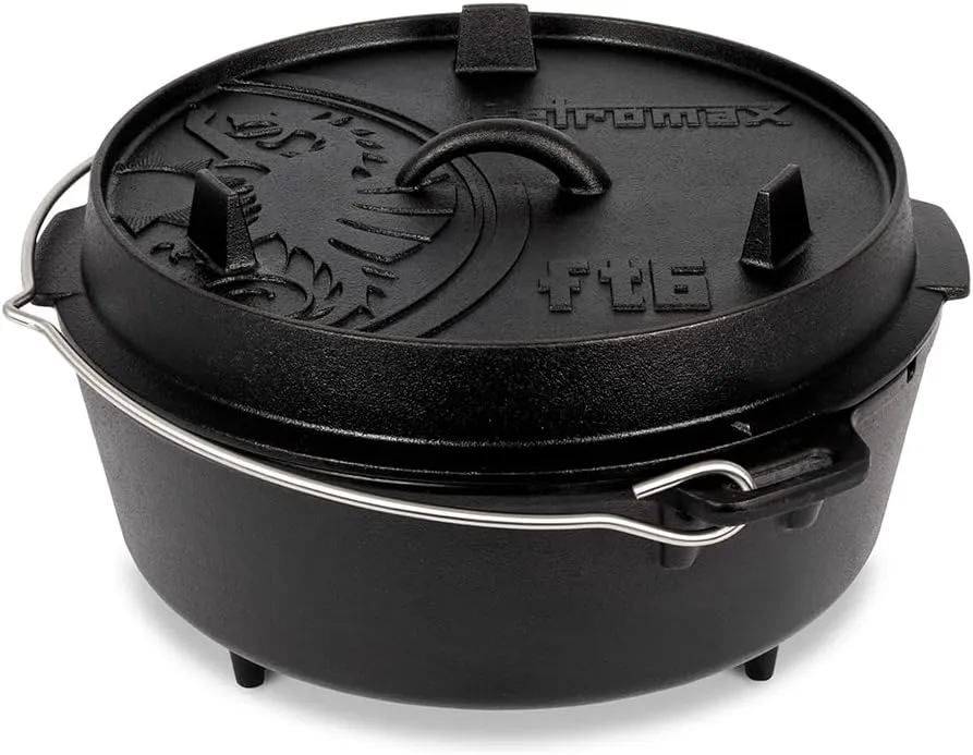 Petromax Cast Iron Dutch Oven for Cooking or Baking Outdoors Over a Campfire or in The Home Kitchen, Pre-Seasoned Cookware Conducts Heat Evenly, 3 Legs, 5.8 Quart