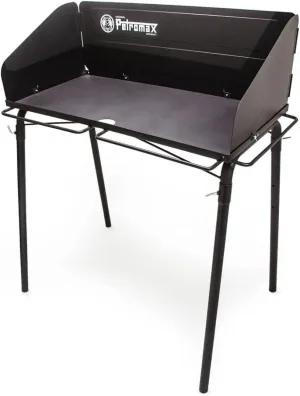 Petromax Outdoor Cooking Table for Dutch Ovens, Steel Camping Cookware Stand with Windbreak and Hooks, Holds Up to 220 Pounds, 17.7" x 35.4"