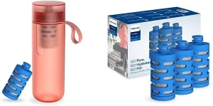 Philips GoZero Active Bottle with Four Fitness Filters, Squeeze Hydration Bottle Filtering Water Bottle, for tap Water Taste improving, BPA-Free, 20oz, Red