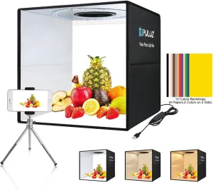 Photo Box 16" x 16" Quick Install Foldable Portable Studio Kit with Soft Light Cloth Professional Photography Equipment Adjustable White Light, Soft Light, Warm Light (16 x 16 inch)