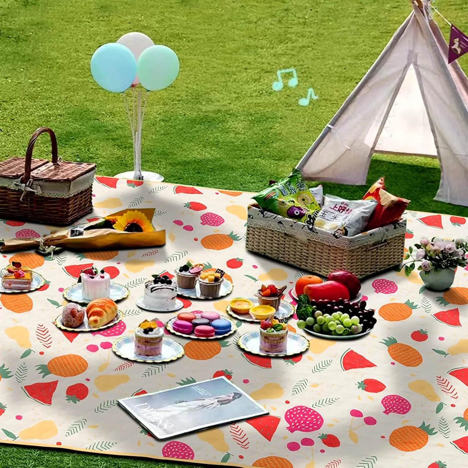 Picnic Blankets, Portable Outside Baby Blanket, 3 Layer Picnic Mat for Camping, 79" x 59" Large Waterproof Sand Proof Camping Blanket, Lightweight Folding Portable Travel Blanket