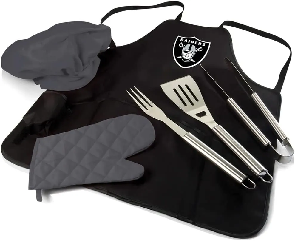 Picnic TIME BBQ Apron Tote Pro Grill Set, (Black with Gray Accents)