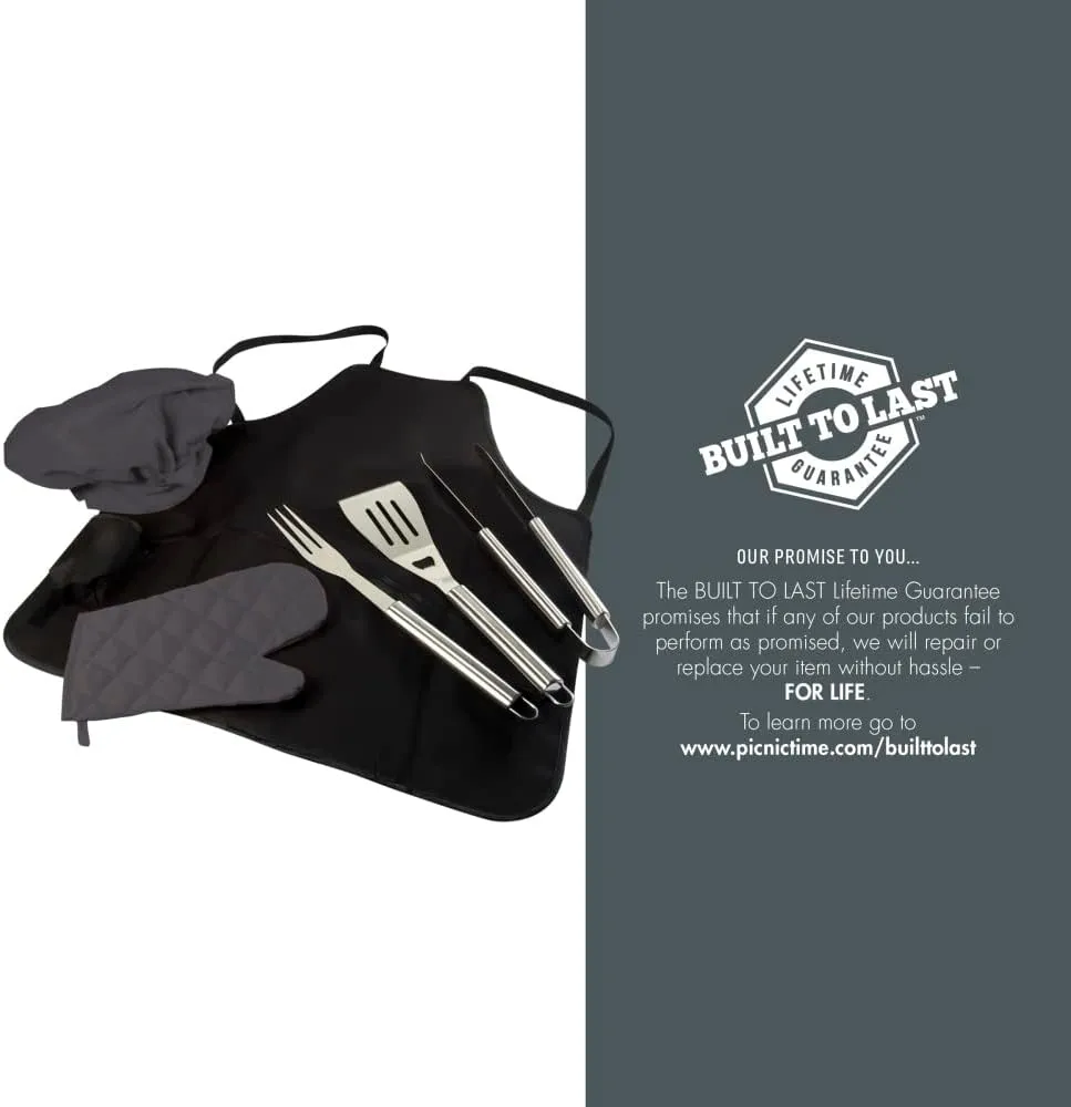 Picnic TIME BBQ Apron Tote Pro Grill Set, (Black with Gray Accents)
